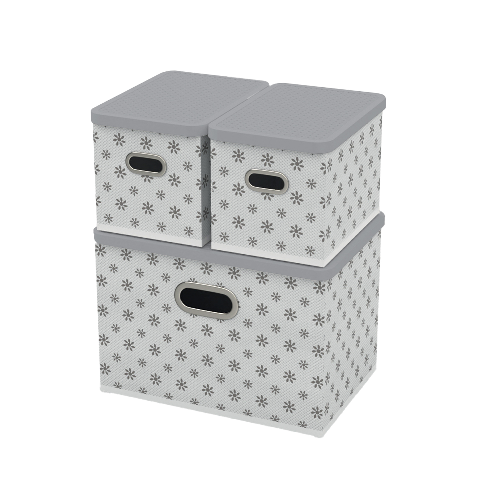 HomeLife Úložný box s víkem sada 3 ks - bílá kytičky - 5104