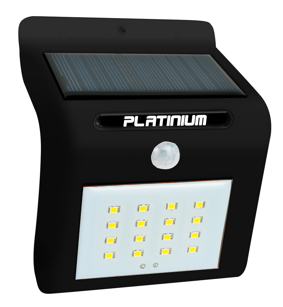 Levně Platinium Nástěnné solární LED světlo 18001 s detektorem pohybu černá